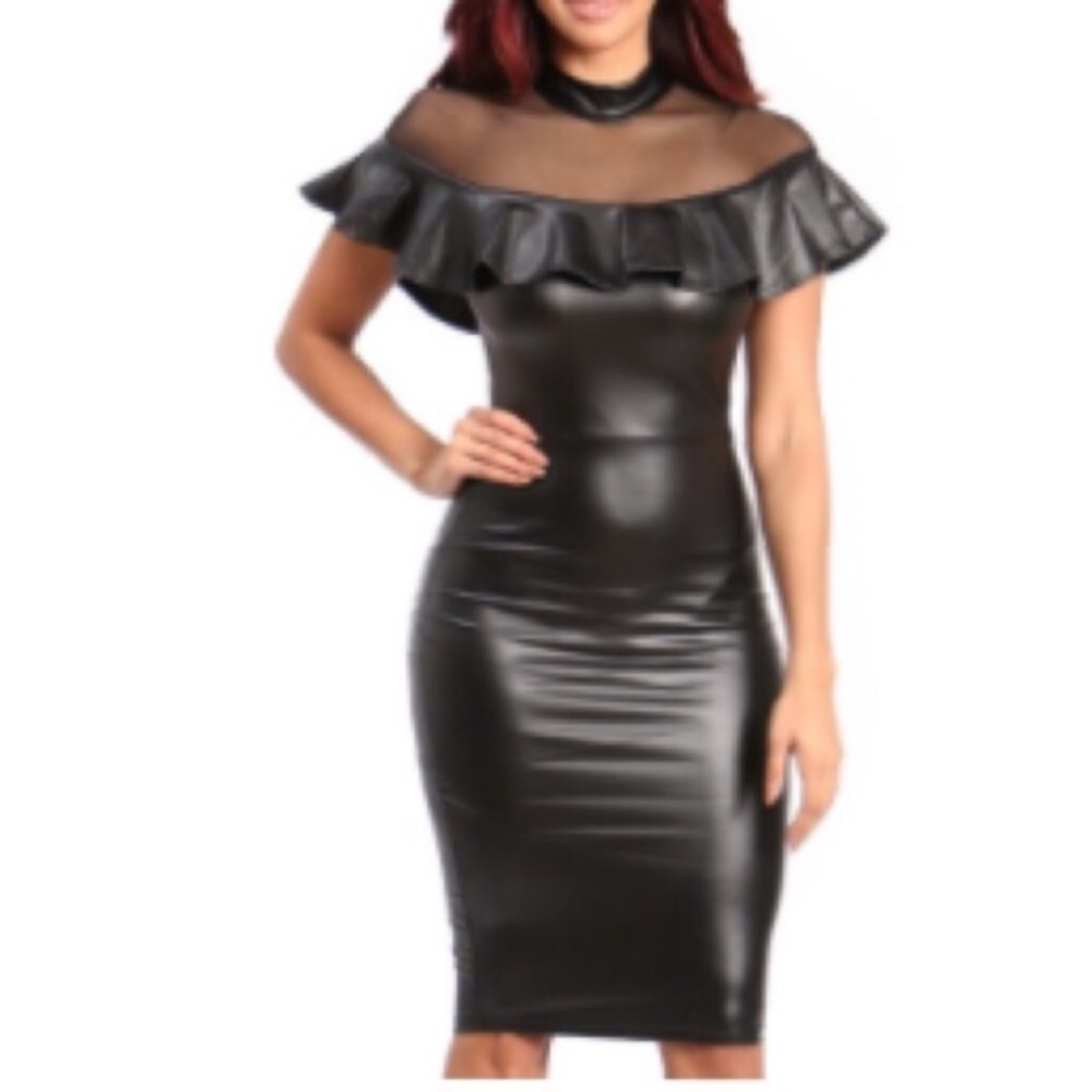 Faux letter dress with mesh detail. Very sexy.